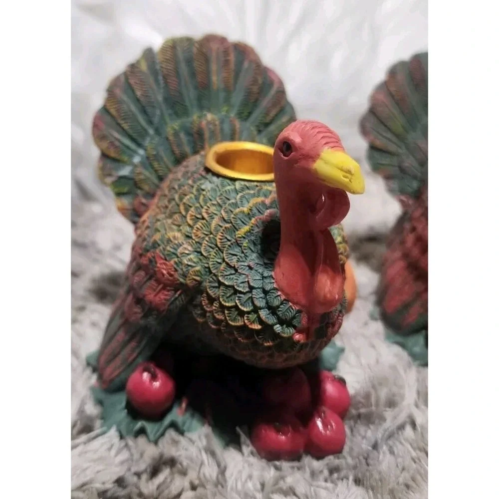 2pc Vintage Turkey Candle Holders Thanksgiving Two‎ Turkey Set Fall